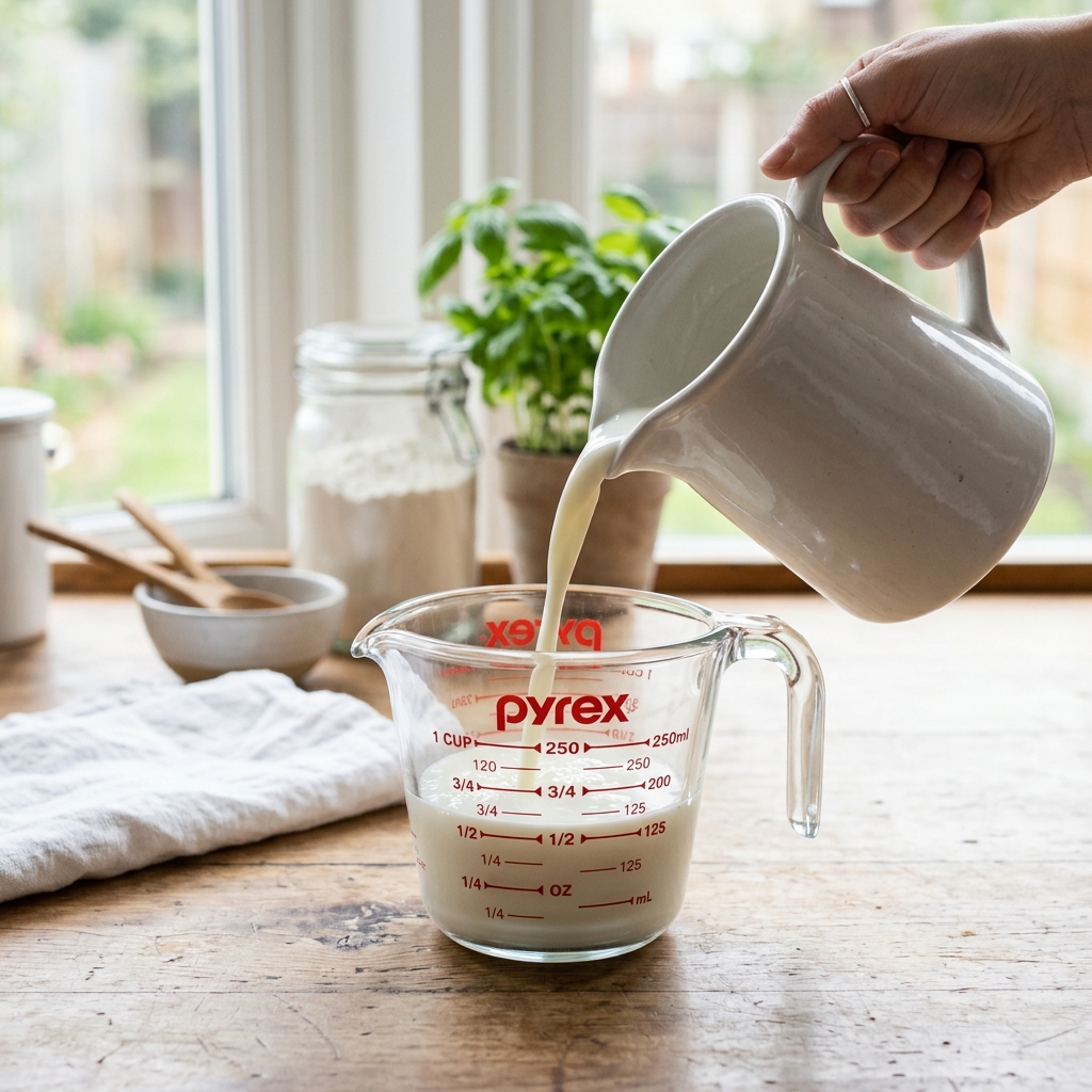Metal dry measuring cups on a counter